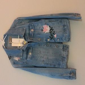 Sandpiper floral embroidered denim jacket